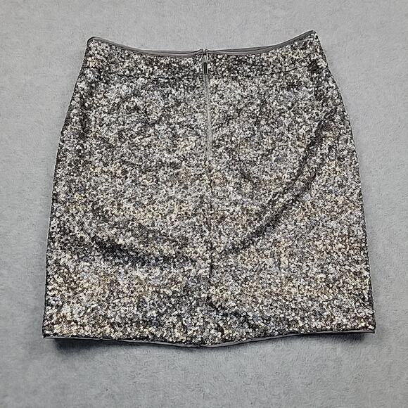 CACHE Silver Sequin Skirt Sz 8 Straight Pencil Party Lined Back Zipper Y2K Glam - Picture 3 of 11